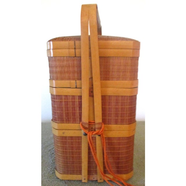 1940s Vintage 1946 Occupied Japan Stacking Bamboo Lunch Picnic Basket For Sale - Image 5 of 12