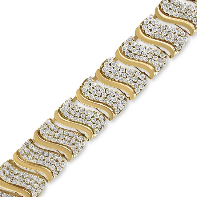Contemporary 14K Yellow Gold 15.0 Cttw Diamond Chevron Wave 7.25" Inch Link Bracelet For Sale - Image 3 of 7