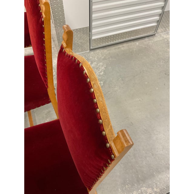 Set of 6 1970s Danish Oak Dining Chairs - Style of Henning Kjærnulf - Original Red Mohair For Sale - Image 17 of 18