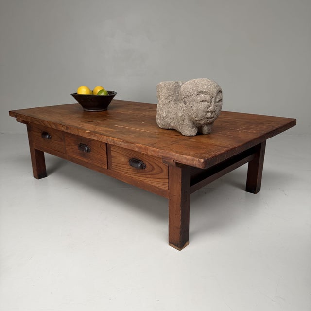 Large Japanese Low Table with 6 Drawers in Sugi Wood, 1930s For Sale - Image 11 of 18