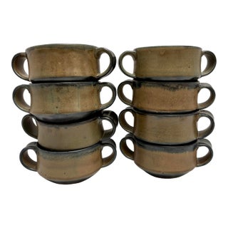 Vintage Earthy Farmhouse Stoneware Bowls, Set of Eight For Sale