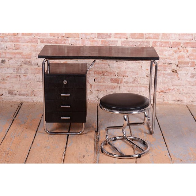 Bauhaus Writing Desk in Oak and Chrome from Robert Slezák, Czech, 1930s For Sale - Image 15 of 16