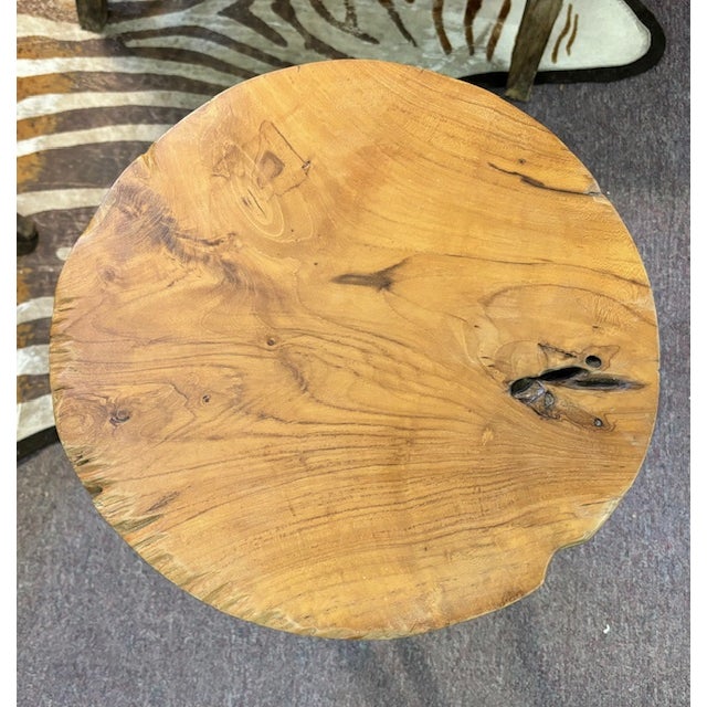Organic Wood Trim Pod Leg Round Table With Fab Grains | Chairish