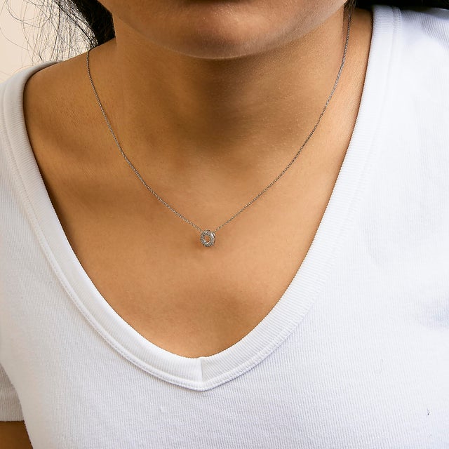 10K White Gold Diamond Accent "O" Initial Bubble Pendant Necklace For Sale - Image 4 of 5