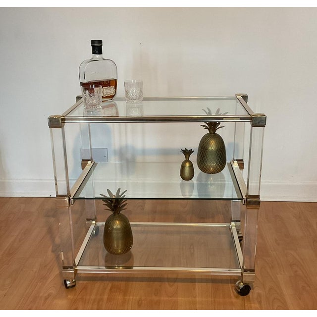 Art Deco Bar Trolley in Gold and Glass by Pierre Vandel, 1970s For Sale - Image 10 of 18