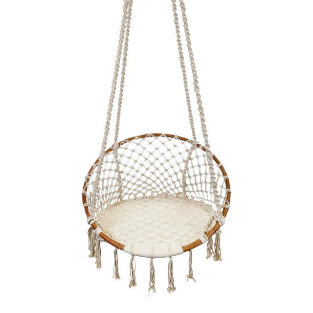 White Macrame Rope Swing Chair For Sale