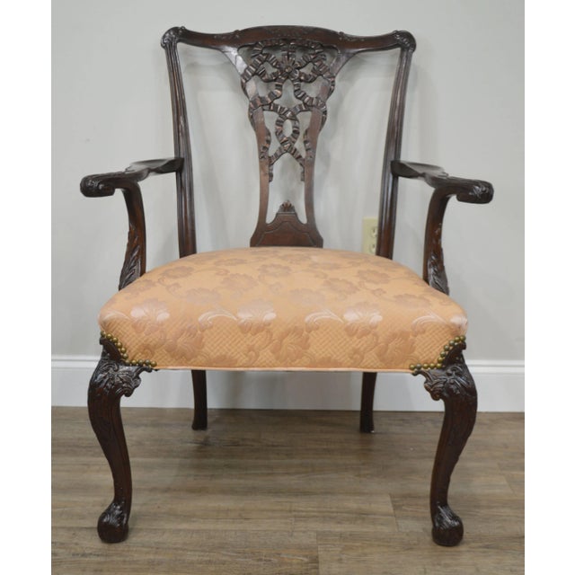Georgian Style 1930's Mahogany Carved Armchair For Sale - Image 11 of 13