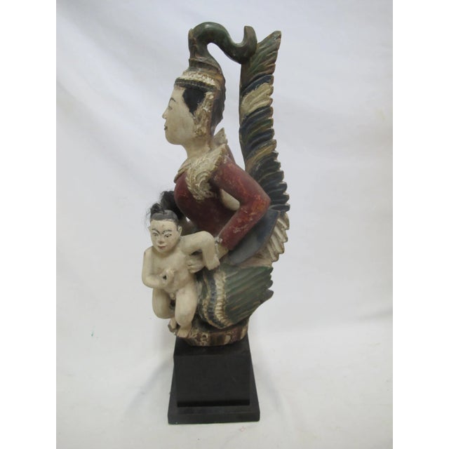South Asian Carved Wood Buddha Serpent Bird Figural Statue For Sale - Image 9 of 12