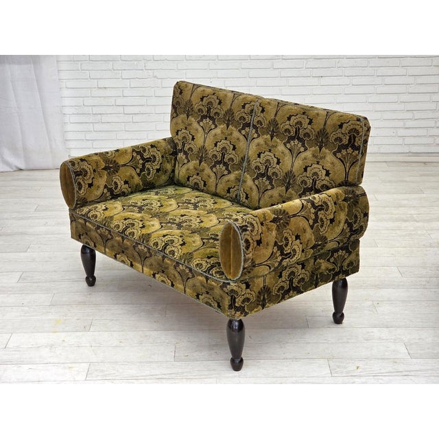 Vintage Danish Two-Seater Drop Arm Sofa in Green Furniture Velour, 1930s For Sale - Image 16 of 18