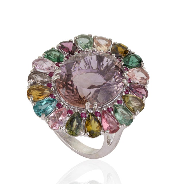 Not Yet Made - Made To Order Victorian Inspired 128.4 Ct Ruby & Amethyst Cocktail Ring With Multicolor Tourmaline, Size 7 For Sale - Image 5 of 15