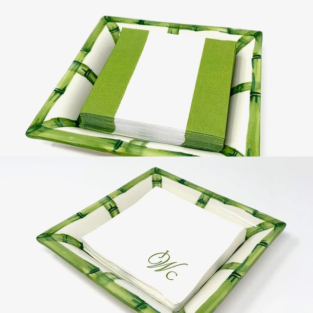 Hand Painted Bamboo Catchall Tray | Green, Made in Italy For Sale - Image 4 of 6