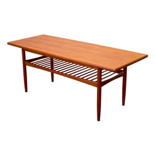 Danish Teak “Surfboard” Coffee Table With Lower Magazine Shelf For Sale