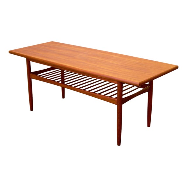 Danish Teak “Surfboard” Coffee Table With Lower Magazine Shelf For Sale
