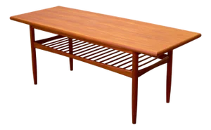 Danish Teak “Surfboard” Coffee Table With Lower Magazine Shelf