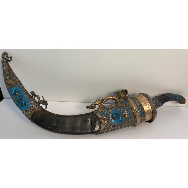 Antique Tibetan Ritual Dagger With Silver, Turquoise Blue Enamel and Dragon For Sale - Image 4 of 18
