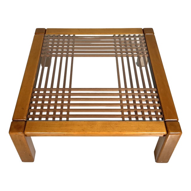 Mid-Century Modern Coffee Table in Wood and Glass For Sale