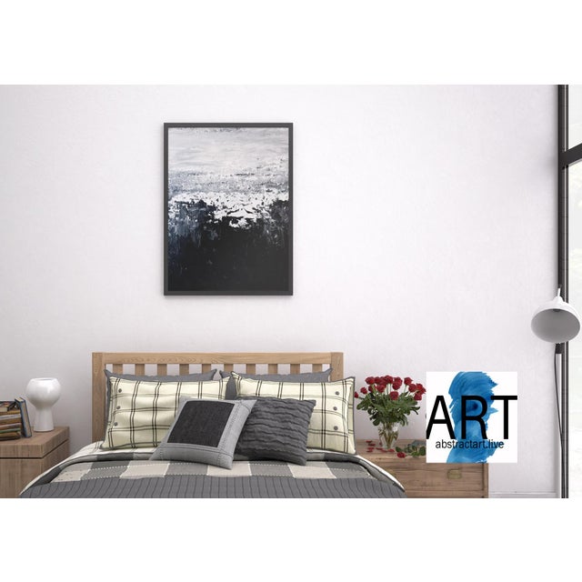Abstract Modern Original Black White Grey Art Painting For Sale - Image 9 of 10