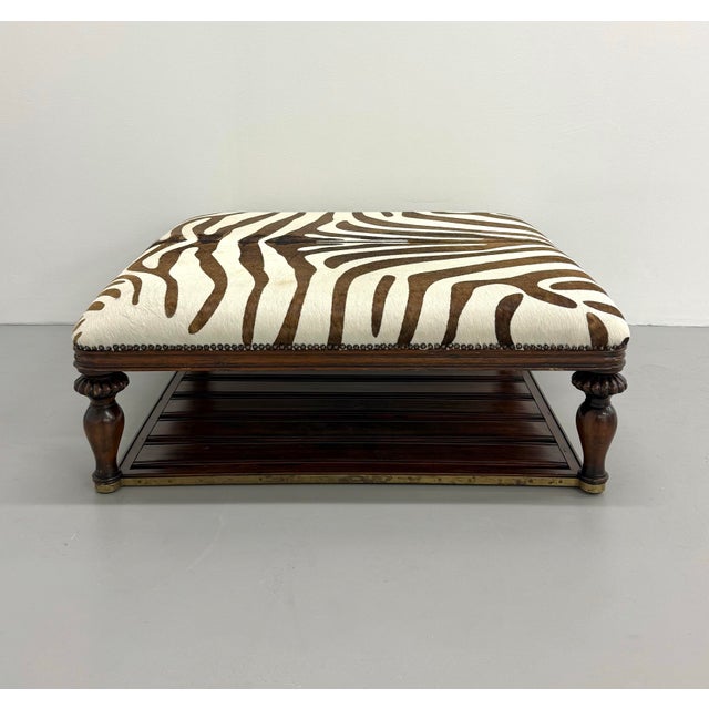 Vintage Zebra Hide Nailhead Ottoman For Sale In West Palm - Image 6 of 7