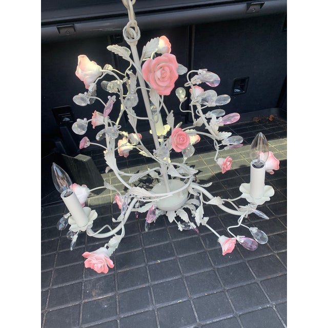 Shabby Chic Ceramic Rose Chandelier For Sale - Image 3 of 4