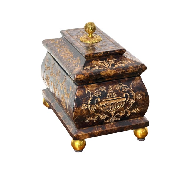 Stunning Maitland-Smith lidded decorative box featuring beautiful faux-tortoiseshell crackle painted lacquer finish with...