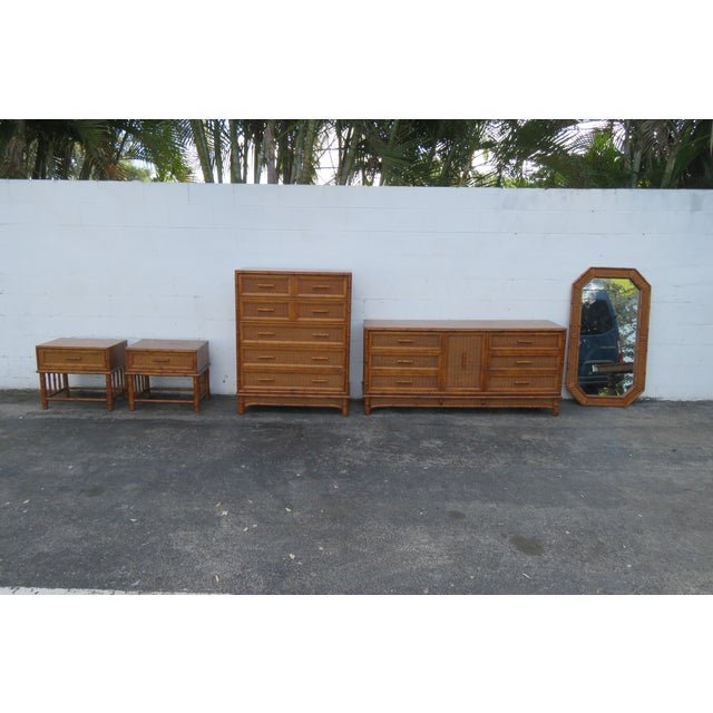 Hollywood Regency Vanity Dresser Bathroom Wall Faux Bamboo Caned Mirror 5760 For Sale - Image 12 of 12