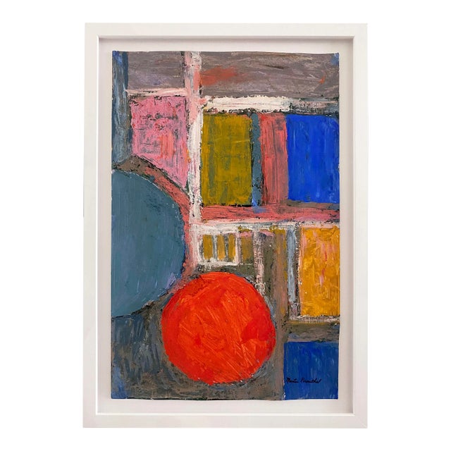 Relocation Super Sale! Colorful Abstract Oil Painting on Paper by Martin Rosenthal For Sale