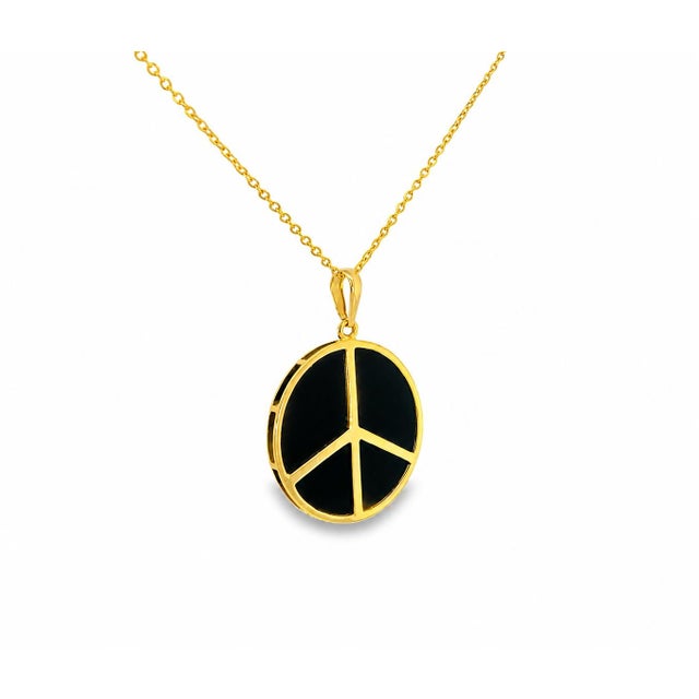 Mid 20th Century 14k Yellow Gold Black Onyx Peace Sign Pendant Slide Modern Estate For Sale - Image 4 of 4
