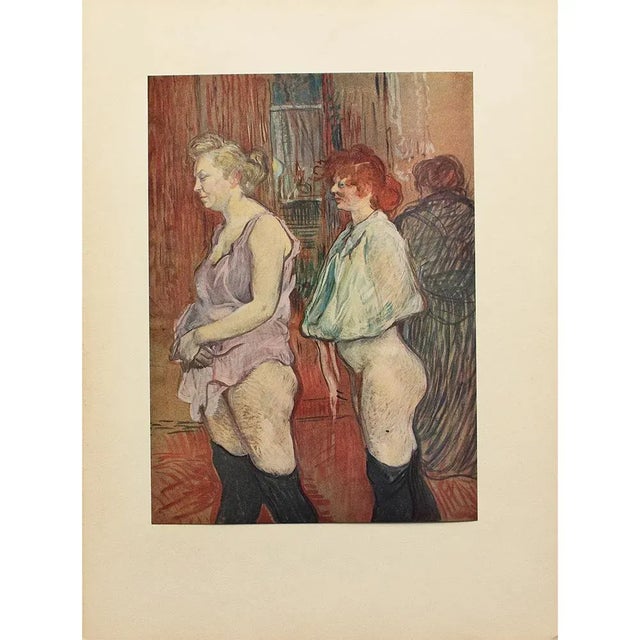 An excellent vintage full color Impressionist print after oil painting "La Visite: Rue Des Moulins" by Toulouse-Lautrec....