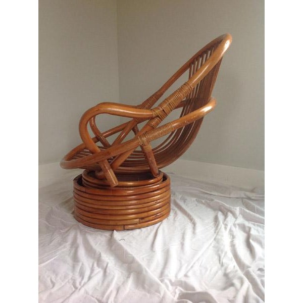 Vintage Rattan Bamboo Swivel Rocker Lounge Chair | Chairish