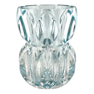 1960s Brutalist Double Bowl Heavy Crystal Vase Designed for Union Sklo For Sale