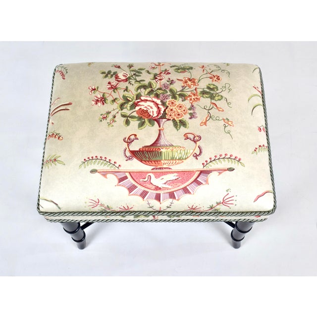 Vintage Pair of Faux Bamboo Ottomans Benches Stools Floral New Upholstery For Sale - Image 12 of 12