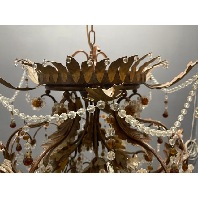 Italian Tole and Murano Glass Chandelier, 1960s For Sale - Image 6 of 15