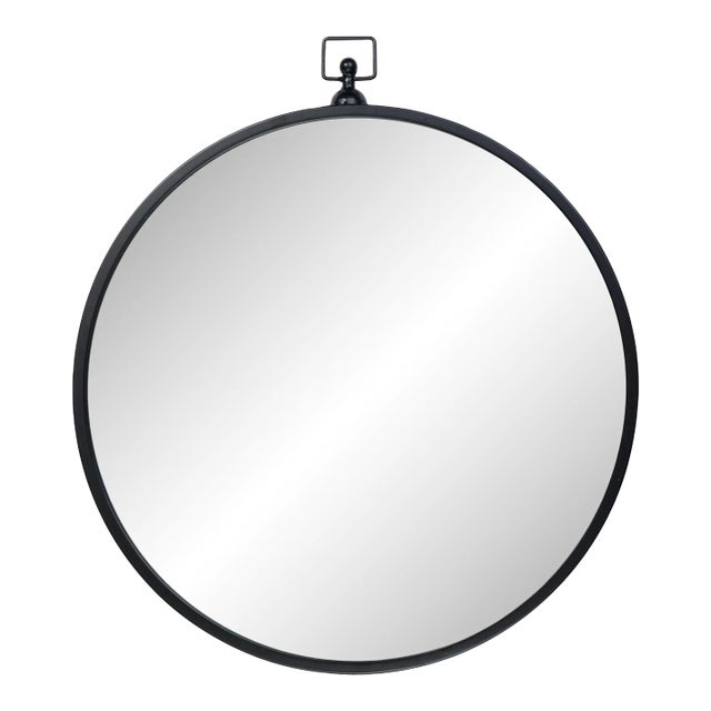 Zoe Round Iron Mirror in Black For Sale