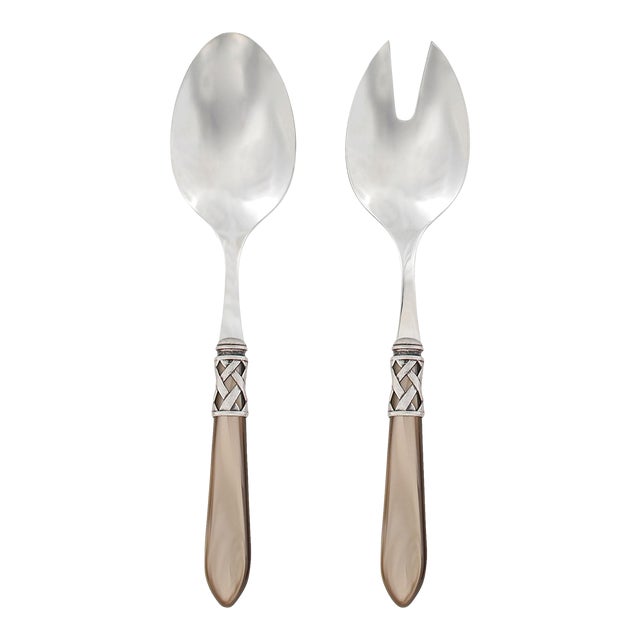 VIETRI Aladdin Antique Flatware Taupe Salad Server Set - 2 Pieces For Sale