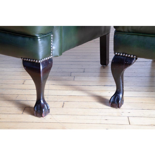 Mid 20th Century Pair of George Smith Style Leather Armchairs and Ottoman For Sale - Image 9 of 10