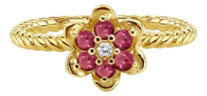 Ruby Tulip Flower Ring 14k Yellow Gold, Size 9