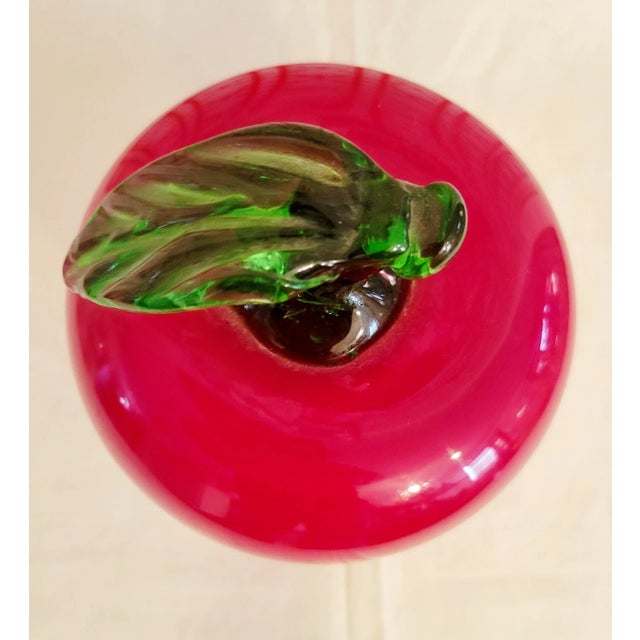 Vintage Murano Style Bright Red Green Glass Large Red Apple
