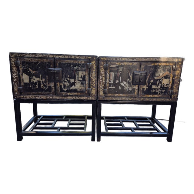 Late 19th Century Qing Dynasty Chinese Export Lacquer Cabinets For Sale