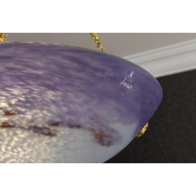 Metal French Art Nouveau Lilac and White Glass Pendant Light from Muller Strasbourg For Sale - Image 7 of 18
