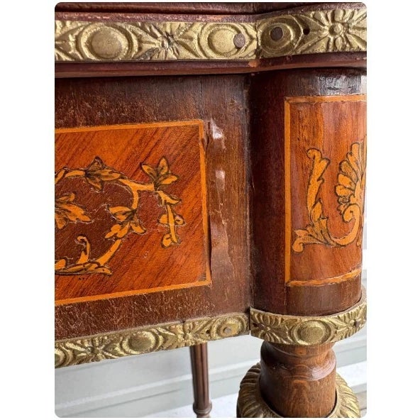 Brass 19th-Century French Louis XVI-Style Marquetry Game Table With Brass Ormolu Trim For Sale - Image 8 of 12