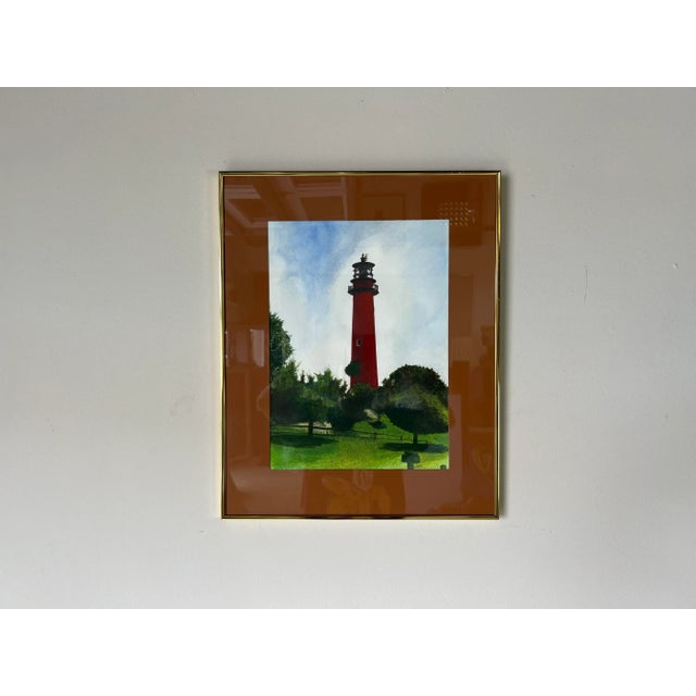 Vintage Lighthouse Landscape Watercolor Painting, Signed For Sale - Image 13 of 13
