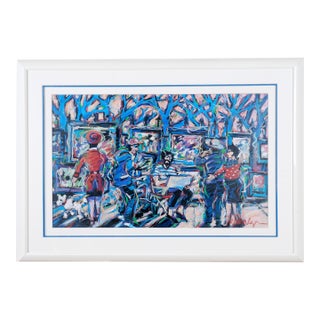 Late 20th Century James Talmadge "People on the Street" One of a Kind Original Framed & Matted Acrylic Painting Excellent Painting and Matting For Sale