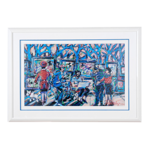 Late 20th Century James Talmadge "People on the Street" One of a Kind Original Framed & Matted Acrylic Painting Excellent Painting and Matting