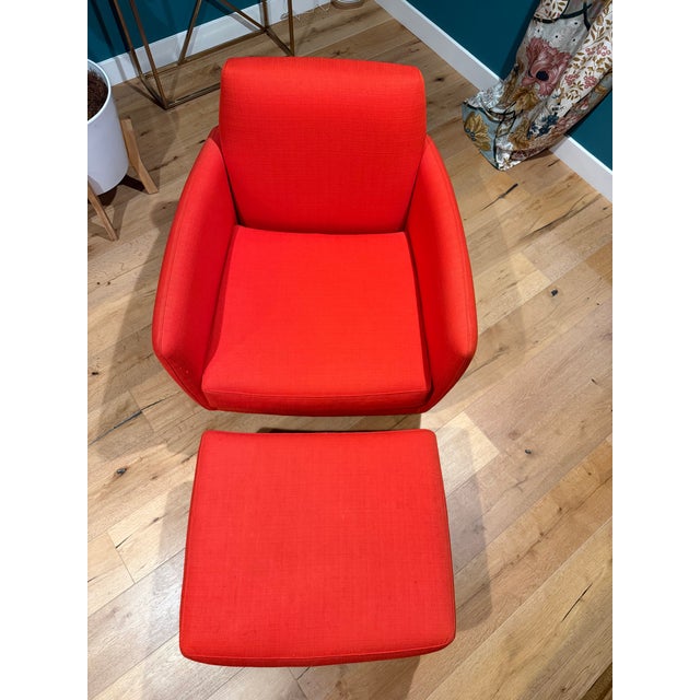 CB2 Cb2 Atomic Orange Parlour Chair & Ottoman For Sale - Image 4 of 4
