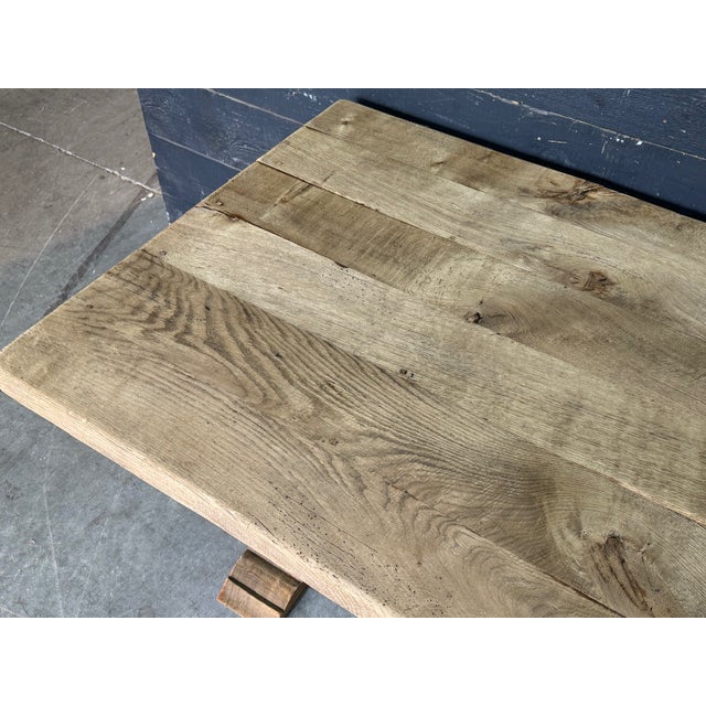 Large French Bleachers Oak Farmhouse Dining Table, 1925 For Sale - Image 6 of 17