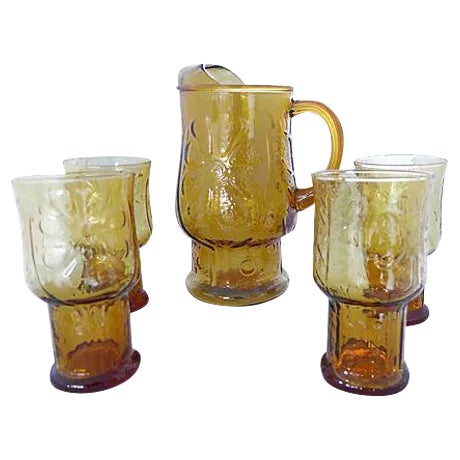Amber Pitcher and Glasses - Set of 5 For Sale