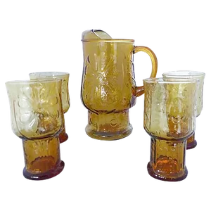 Amber Pitcher and Glasses - Set of 5