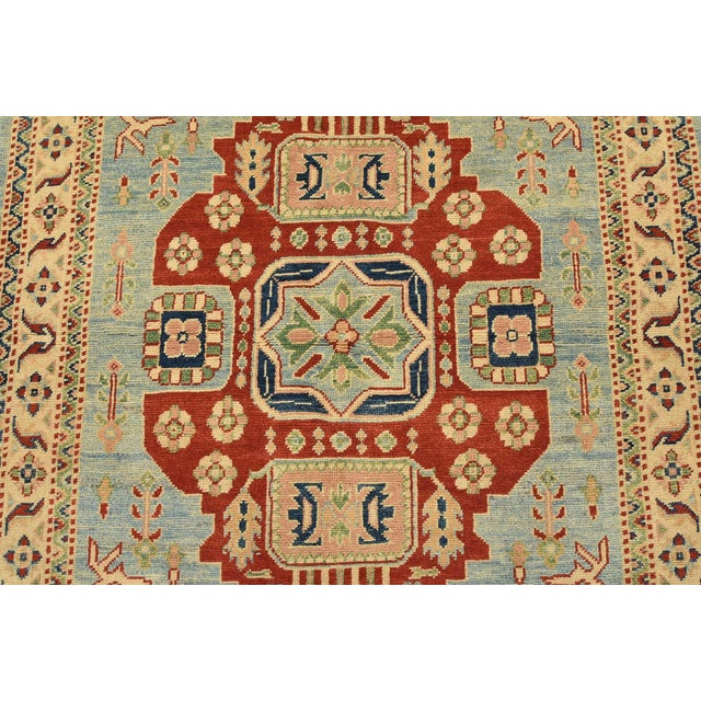 2020s Kazak Rug 4′ X 5’11” Blue Wool Tribal Hand-Knotted Oriental Carpet For Sale - Image 5 of 12