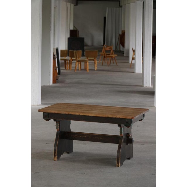 Scandinavian Rustic Folk Art Dining Table in Stained Pine, 1900s For Sale - Image 4 of 18