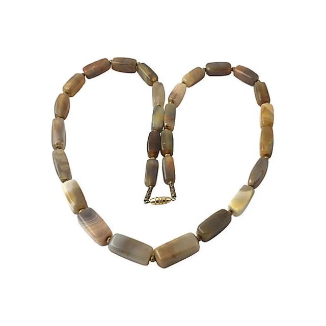 Modern Add Extra Photo from OKL Long Banded Agate Bead Necklace For Sale - Image 3 of 6